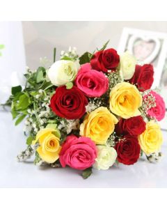 Beautiful Bouquet of 15 Mix Roses Bouquet with lots of fillers