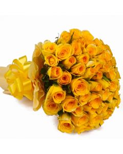 Bunch of 50 Yellow Roses are bunched beautifully in Wrapping with a ribbon bow