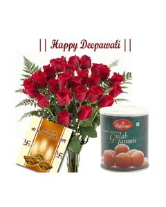 Red Roses with Gulab Jamun