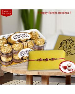Rudraksha Rakhi and Ferrero Rocher Chocolates Gift Pack of 16 pcs