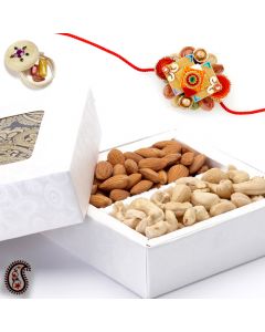 Cashew and Almonds Box with FREE Rakhi and Tilak DGSRWD08