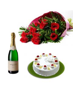 There big news, and you want to celebrate. What could add more to the thrill of it all than this bright, bold and beautiful 18 red roses bouquet & tasty pineapple cake 500 gms with blast of champagne bottle.