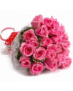 Bouquet of 25 Pink Roses with green fillers