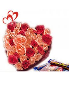 25 Roses Heart n Chocolates Delivery in Delhi NCR