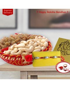 A Designer Rakhi and Dry fruits for Brother