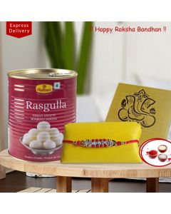 Red color round Beads Rakhi and Rasgulla for your Brother