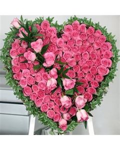 Arrangement of 50 Pink Roses into a heart shape