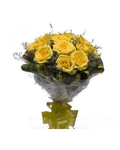 Bunch of 12 Yellow Roses in a cellophane Packing